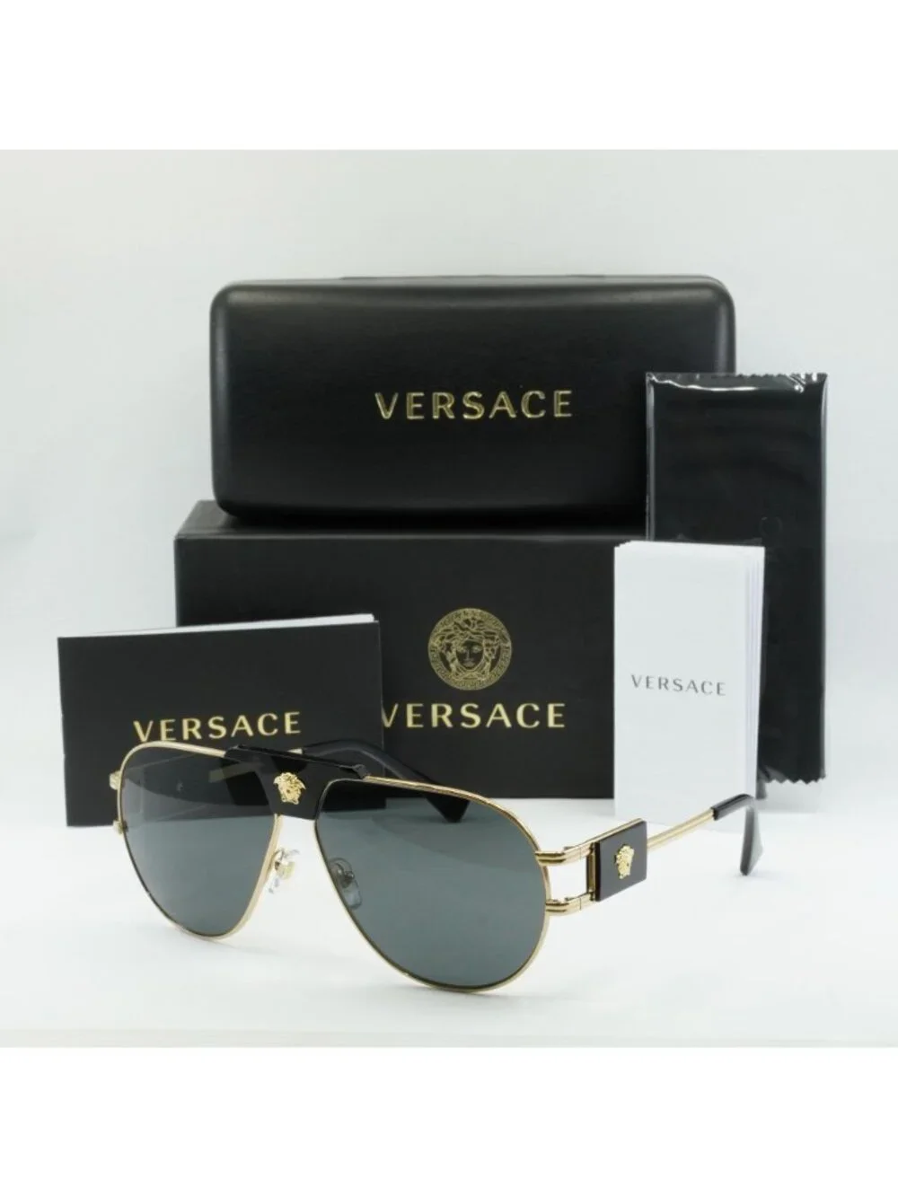 Versace VE2252 100287 Unisex Aviator Sunglasses – Gold / Grey